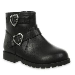 Black Silver Size 8 Kids Girls Lil Natalie Heart Buckled Moto Ankle Boot Bootie
